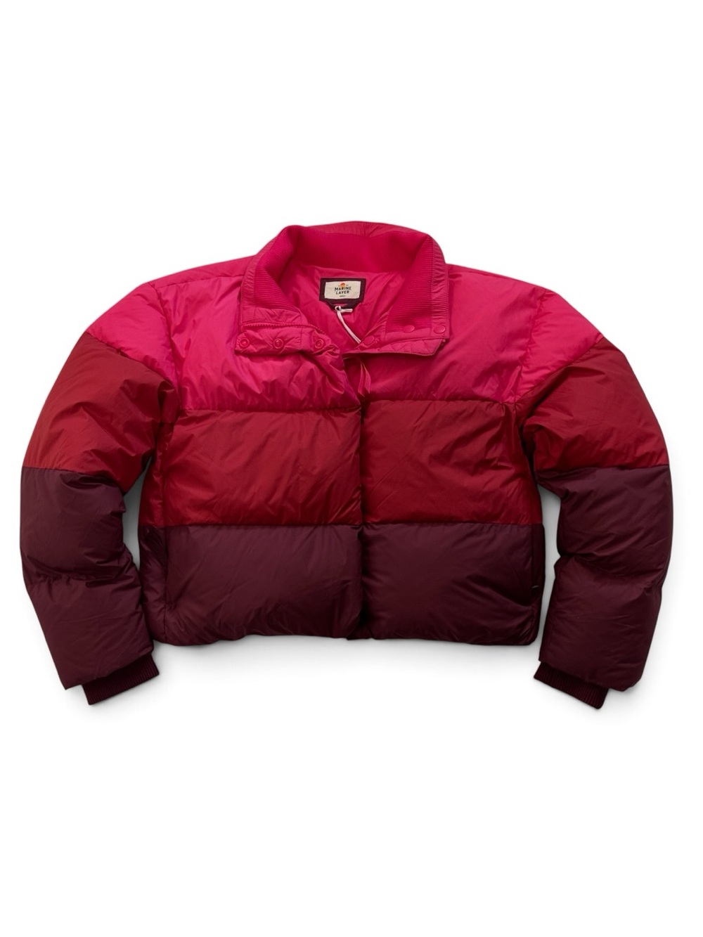 Marine Layer Women’s Cropped Puffer Jacket Pink Red Burgundy Down Small